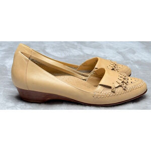 9West Vintage Maureen Tan Leather Tassel Detail Wedge Pumps Womens 10 Brazil